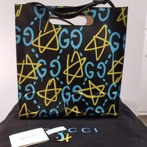 Gucci Ghost REAL Black Leather Graffiti Tote Bag